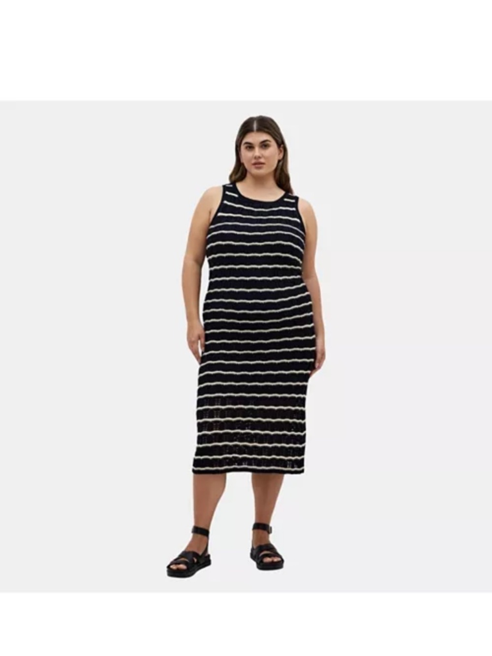 City Chic Sleeveless Black & White Striped Knit Midi Dress. Sz 22.